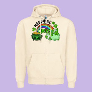 Happy Go Lucky Rainbow Shamrocks And Pot Of Gold Zipper Hoodie Designed By Ranaportraitstore