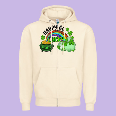 Zipper Hoodie Happy Go Lucky Rainbow Shamrocks And Pot Of Gold