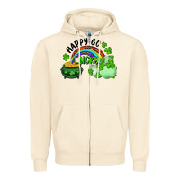 Sandshell Happy Go Lucky Rainbow Shamrocks And Pot Of Gold Zipper Hoodie - RanaPortraitStore