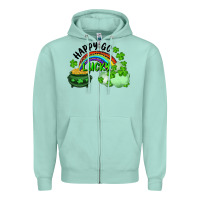 Seafoam Happy Go Lucky Rainbow Shamrocks And Pot Of Gold Zipper Hoodie - RanaPortraitStore