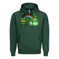 Sports Green Happy Go Lucky Rainbow Shamrocks And Pot Of Gold Zipper Hoodie - RanaPortraitStore