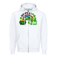 White Happy Go Lucky Rainbow Shamrocks And Pot Of Gold Zipper Hoodie - RanaPortraitStore