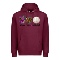 Burgundy peace love volleyball Premium Hoodie - BarkalooDesign