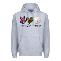 Heather Grey peace love volleyball Premium Hoodie - BarkalooDesign