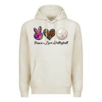 Oatmeal Heather peace love volleyball Premium Hoodie - BarkalooDesign