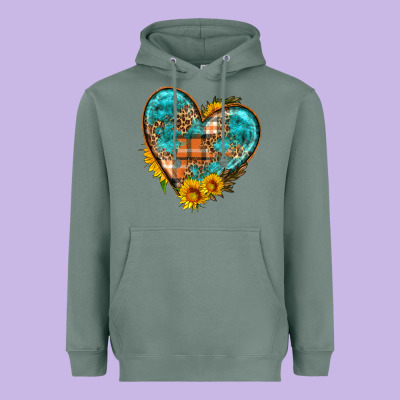 Fall Pattern Heart With Sunflower Heavyweight Hoodie Designed By Hra Design Shop
