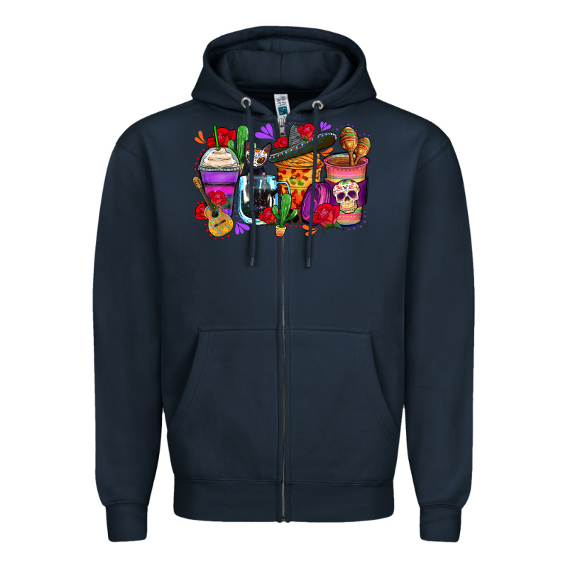 Day Of The Dead Coffee Cups Zipper Hoodie by Zillion Design Studio | Teevron