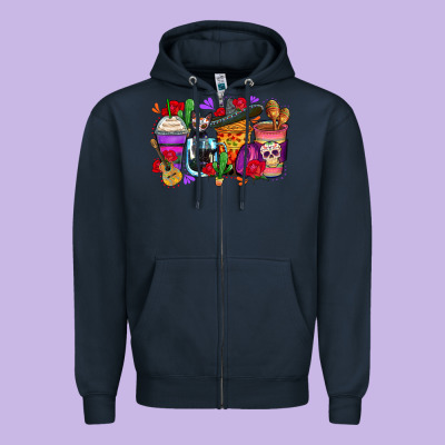 Day Of The Dead Coffee Cups Zipper Hoodie Designed By Zillion Design Studio