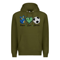 Army Green peace love soccer Premium Hoodie - BarkalooDesign