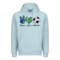 Blue Mist peace love soccer Premium Hoodie - BarkalooDesign