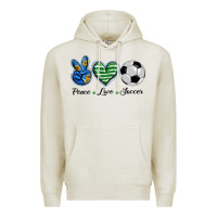 Oatmeal Heather peace love soccer Premium Hoodie - BarkalooDesign
