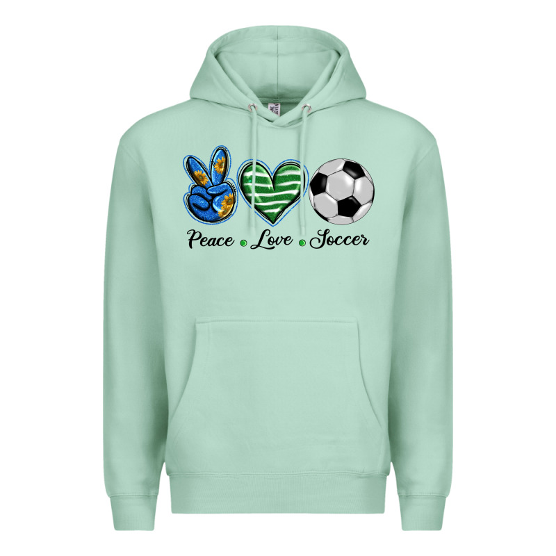 Peace Love Soccer Premium Hoodie by BarkalooDesign | Teevron