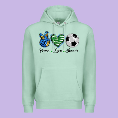 Peace Love Soccer Premium Hoodie Designed By Barkaloodesign