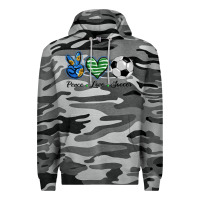Slate Camo peace love soccer Premium Hoodie - BarkalooDesign
