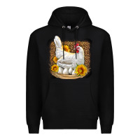 Black perched chicken with sunflowers leopard background Premium Hoodie - LillyAllenDesigns
