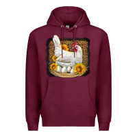 Burgundy perched chicken with sunflowers leopard background Premium Hoodie - LillyAllenDesigns