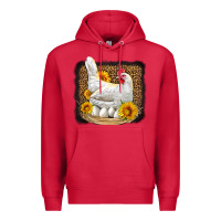 Cardinal perched chicken with sunflowers leopard background Premium Hoodie - LillyAllenDesigns