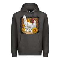 Charcoal Heather perched chicken with sunflowers leopard background Premium Hoodie - LillyAllenDesigns