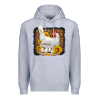 Heather Grey perched chicken with sunflowers leopard background Premium Hoodie - LillyAllenDesigns