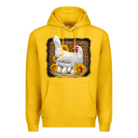 Lemon perched chicken with sunflowers leopard background Premium Hoodie - LillyAllenDesigns