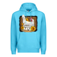 Ocean Blue perched chicken with sunflowers leopard background Premium Hoodie - LillyAllenDesigns