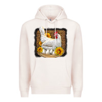 Pale Pink perched chicken with sunflowers leopard background Premium Hoodie - LillyAllenDesigns