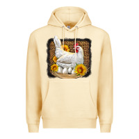 Pina Colada perched chicken with sunflowers leopard background Premium Hoodie - LillyAllenDesigns
