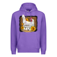 Purple perched chicken with sunflowers leopard background Premium Hoodie - LillyAllenDesigns