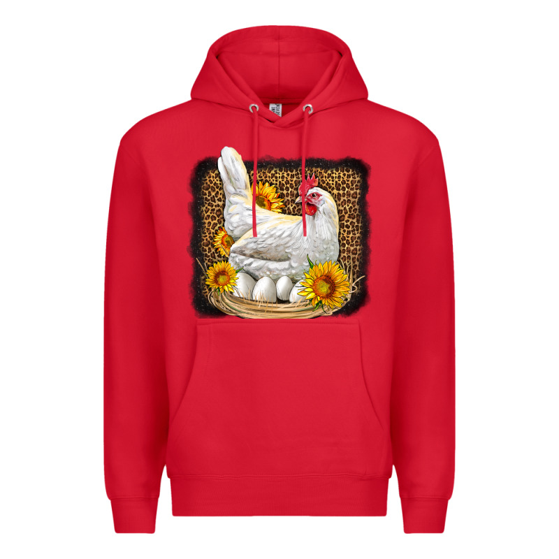 Perched Chicken With Sunflowers Leopard Background Premium Hoodie by LillyAllenDesigns | Teevron