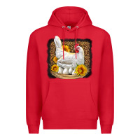 Red perched chicken with sunflowers leopard background Premium Hoodie - LillyAllenDesigns