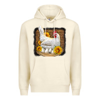 Sandshell perched chicken with sunflowers leopard background Premium Hoodie - LillyAllenDesigns