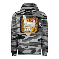 Slate Camo perched chicken with sunflowers leopard background Premium Hoodie - LillyAllenDesigns