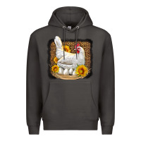 Smoke perched chicken with sunflowers leopard background Premium Hoodie - LillyAllenDesigns