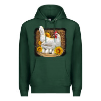 Sports Green perched chicken with sunflowers leopard background Premium Hoodie - LillyAllenDesigns