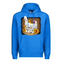 True Royal perched chicken with sunflowers leopard background Premium Hoodie - LillyAllenDesigns