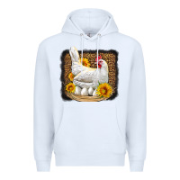 White perched chicken with sunflowers leopard background Premium Hoodie - LillyAllenDesigns