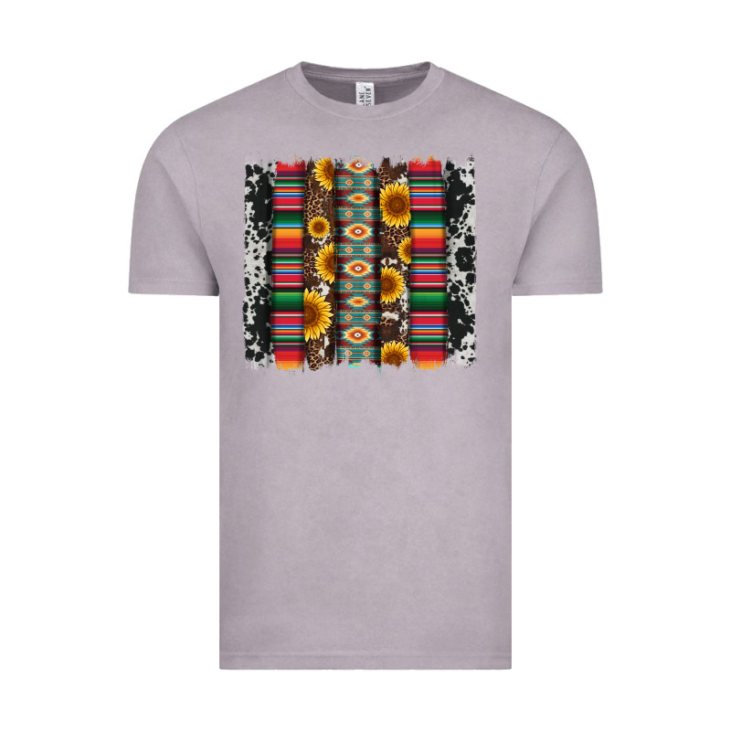 Cowhıde Aztec Serape Wıth Leopard And Sunflowers Brushstroke Vintage Tee by Artiststas | Teevron