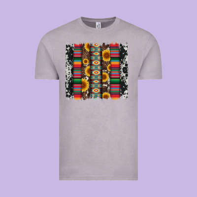 Cowhıde Aztec Serape Wıth Leopard And Sunflowers Brushstroke Vintage Tee Designed By Artiststas