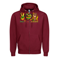Burgundy peace love juneteenth Zipper Hoodie - texasbilliewilder