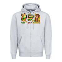 Heather Grey peace love juneteenth Zipper Hoodie - texasbilliewilder