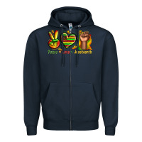 Navy peace love juneteenth Zipper Hoodie - texasbilliewilder