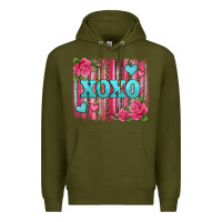 Army Green xoxo valentines day leopard glitter brushstroke Premium Hoodie - Jasminsmagicworld