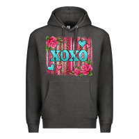 Charcoal Heather xoxo valentines day leopard glitter brushstroke Premium Hoodie - Jasminsmagicworld