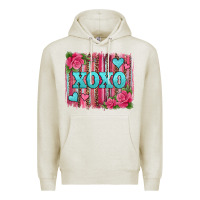 Oatmeal Heather xoxo valentines day leopard glitter brushstroke Premium Hoodie - Jasminsmagicworld