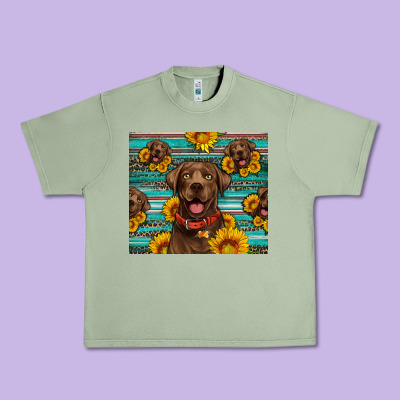 Chocolate Labrador With Sunflowers Western Urban Heavy Tee Designed By Artiststas