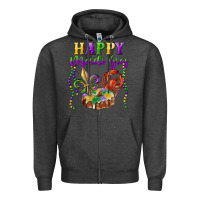 Charcoal Heather Happy Mardi Gras Fleur De Lis King Cake Crawfish Zipper Hoodie - RanaPortraitStore