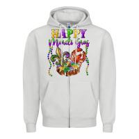 Dove Grey Happy Mardi Gras Fleur De Lis King Cake Crawfish Zipper Hoodie - RanaPortraitStore