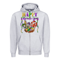 Heather Grey Happy Mardi Gras Fleur De Lis King Cake Crawfish Zipper Hoodie - RanaPortraitStore