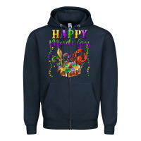 Navy Happy Mardi Gras Fleur De Lis King Cake Crawfish Zipper Hoodie - RanaPortraitStore