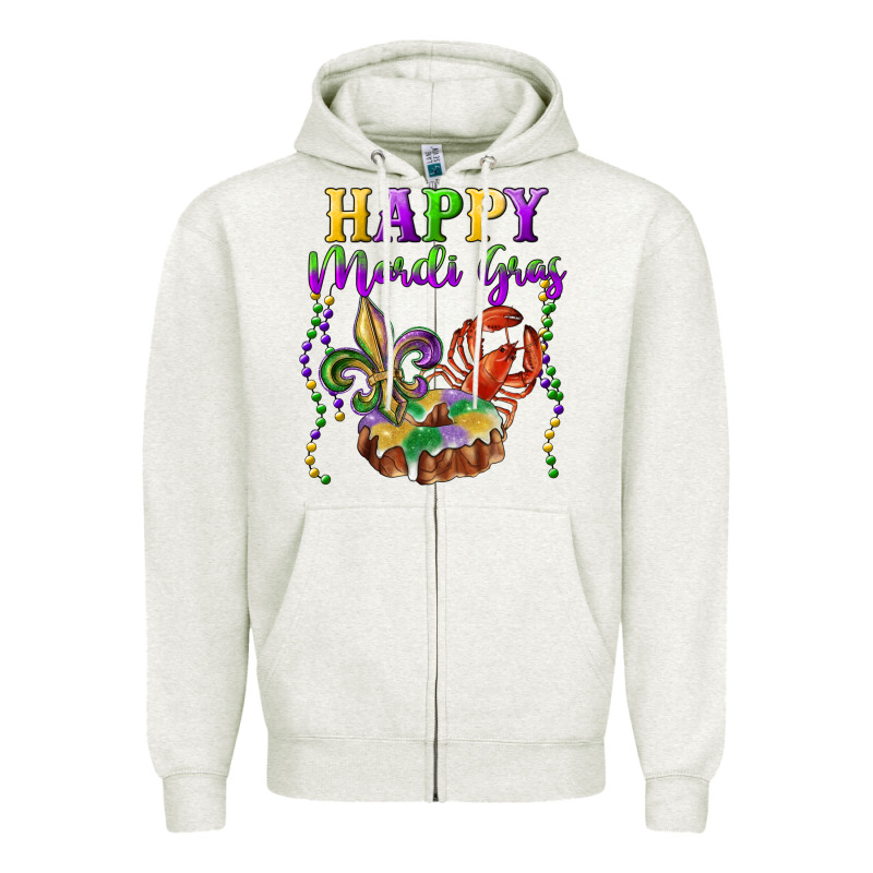 Happy Mardi Gras Fleur De Lis King Cake Crawfish Zipper Hoodie by RanaPortraitStore | Teevron